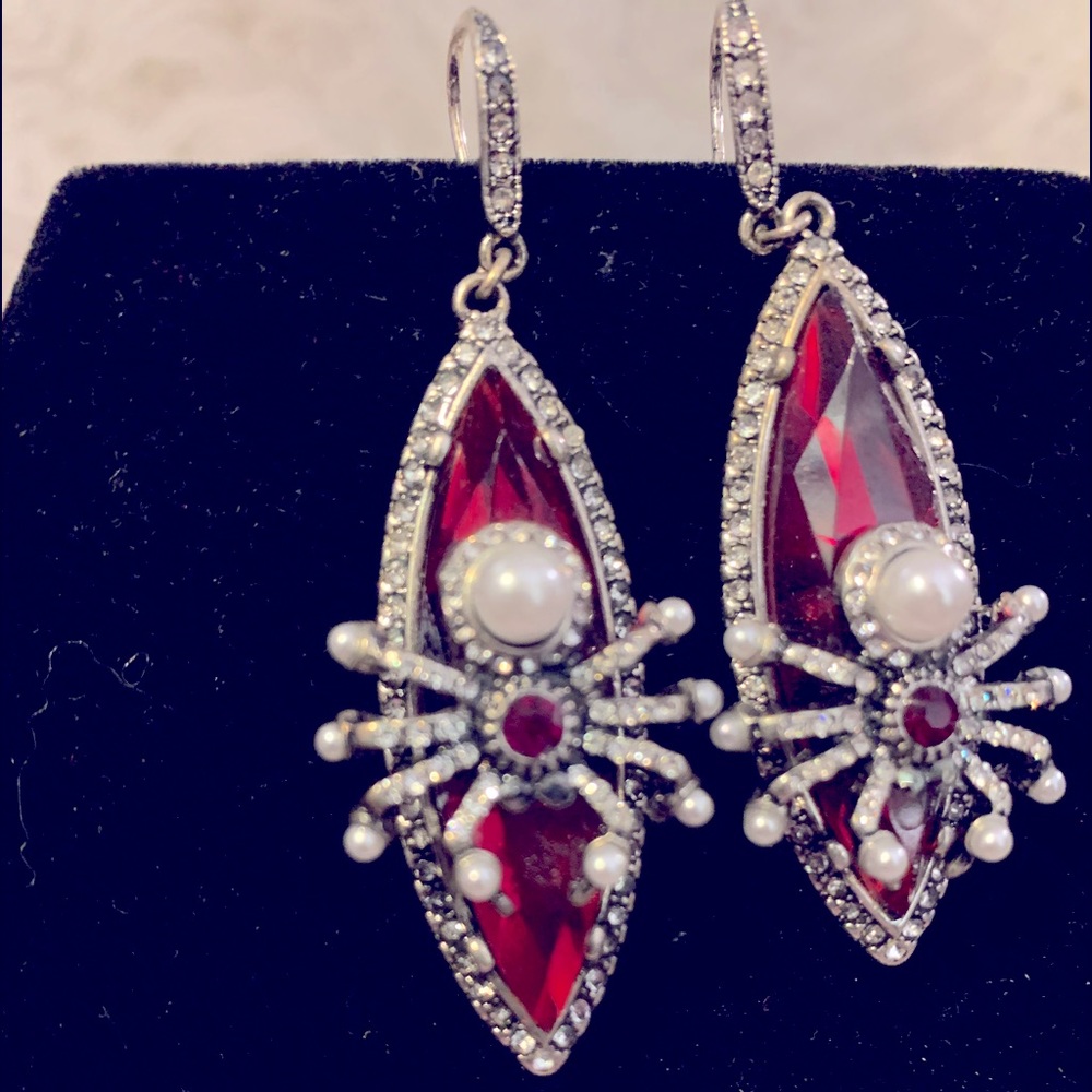 SASSY JONES VINTAGE EARRINGS (Red, Silver and White Pearls)